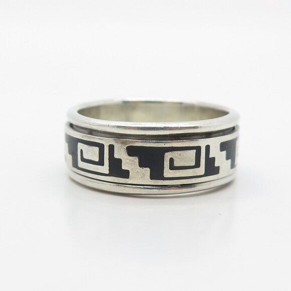 925 Sterling Silver Vintage Mexico Enamel Maze Movable Band Ring Size 13.25 - Picture 3 of 5